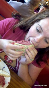 Mrs. DanGarion chowing down on a corned beef sandwich!