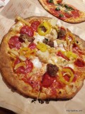 Blaze Pizza, Pepperoni, Meatball, Artichokes, Banana Peppers, shredded mozzarella, and fresh mozzarella